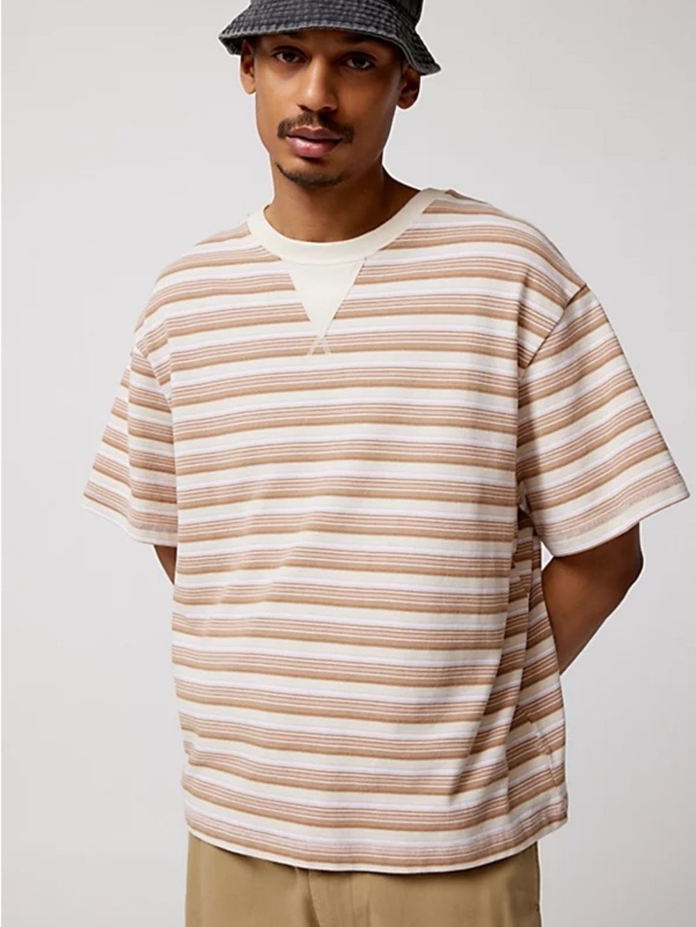 BDG XL Bondi Stripe Cream Tan Short Sleeve Tee Urban Outfitters